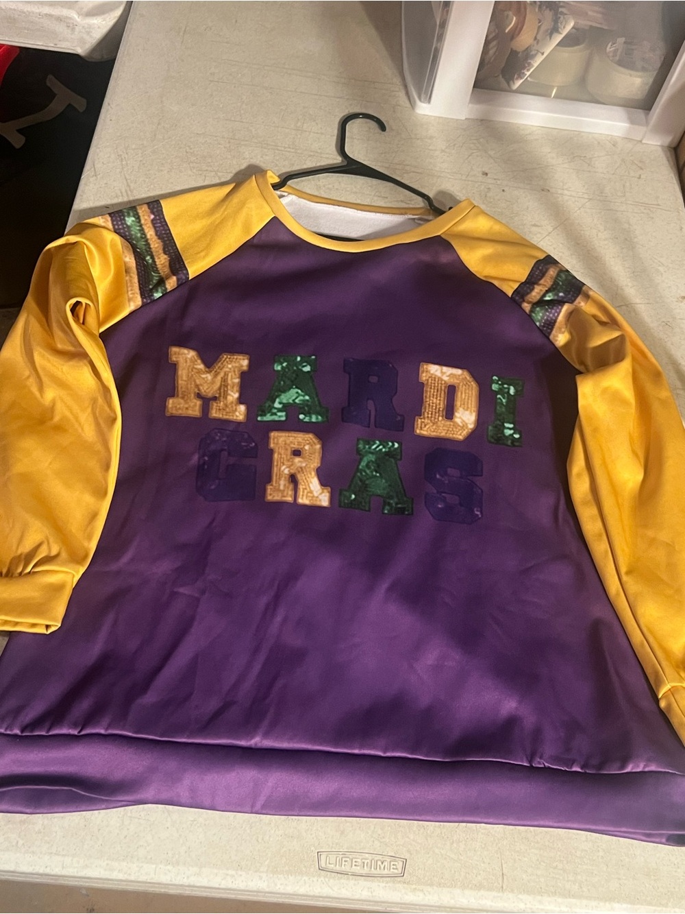 Mardi Gras Purple & Gold Raglan Sweatshirt 2XL